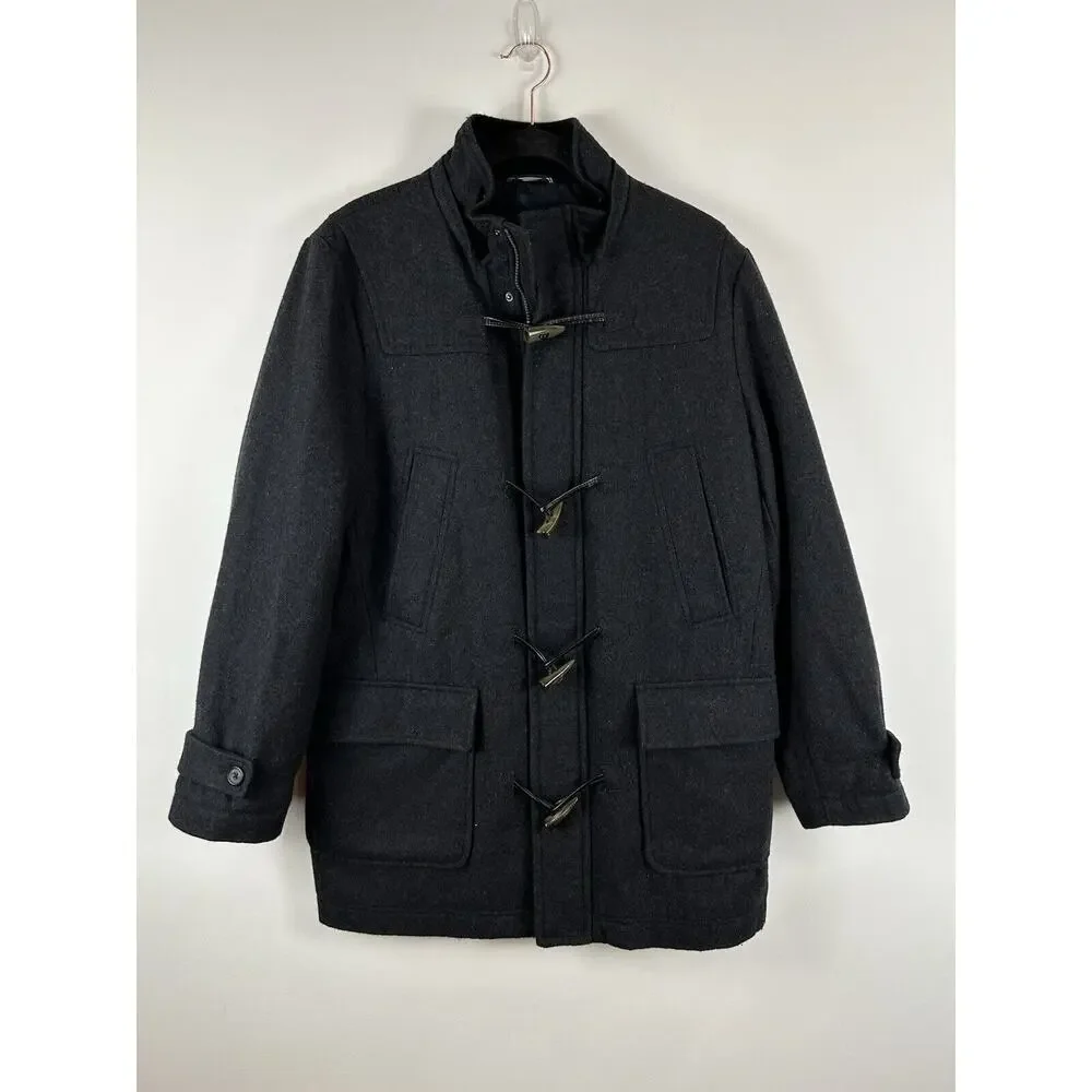 Nautica Wool‎ Coat Big Men Size M Toggle Full Zip Gray Heavy Winter Jacket Lined